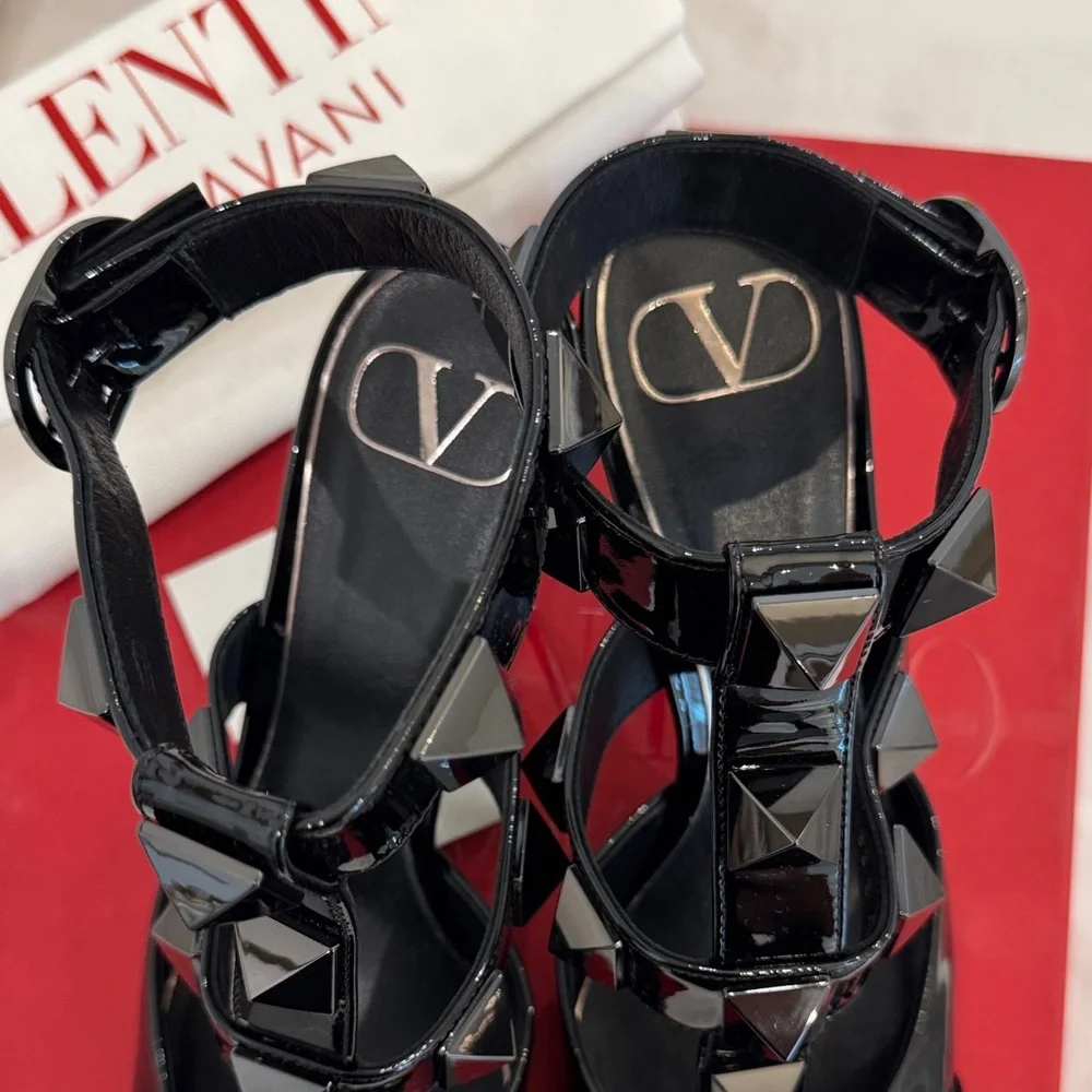 Valentino Glossy Black Studded Heels - Picture 5 of 10